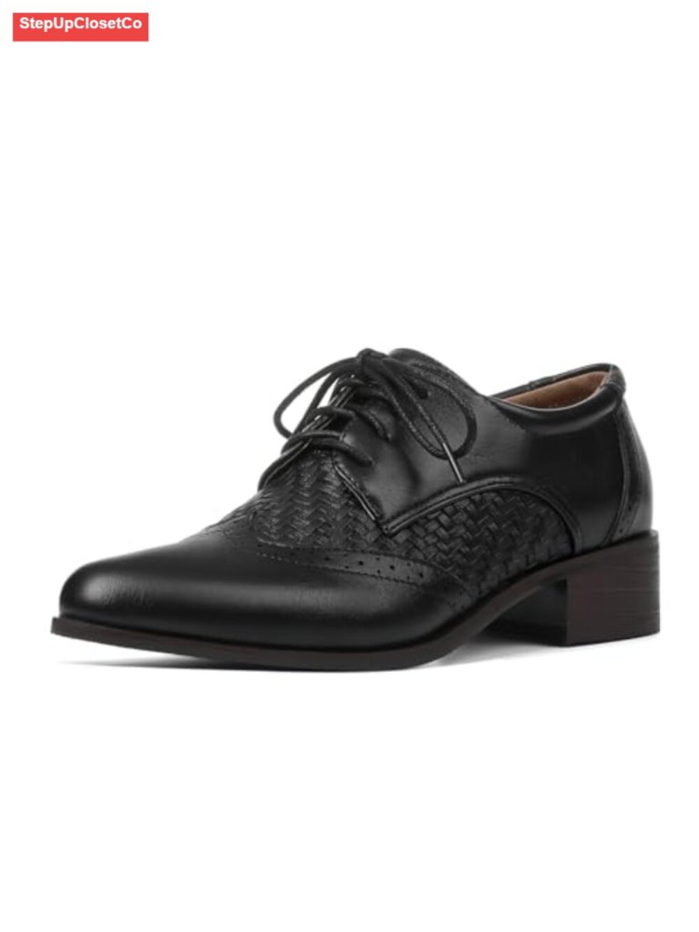 Wingtip Brogue Lace-Up Oxford Shoes Faux Leather Low Heel